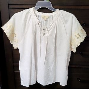 New white peasant embroidered sleeves top